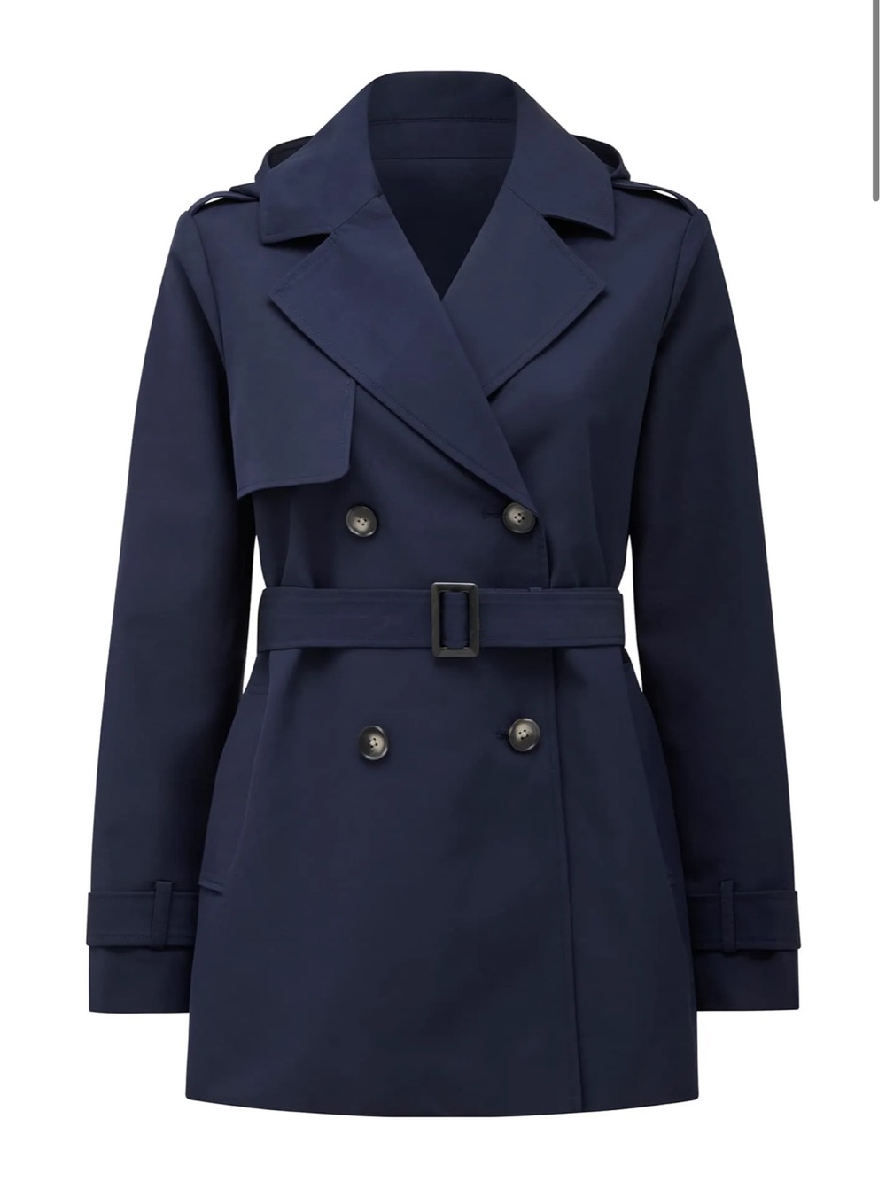 Ever New - Navy Blue Waterproof Double-Breasted Hooded Trench Coat size 6 PETITE